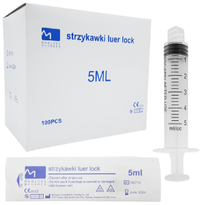 STRZYKAWKA Medical (z gumowym tłokiem, luer lock) 5ml. 100szt.