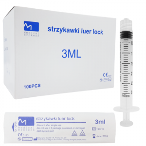 STRZYKAWKA Medical (z gumowym tłokiem, luer lock) 3ml. 100szt.