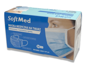 MASECZKA MEDYCZNA SoftMed (3 warstwy - kolor niebieski) pudełko 50szt.